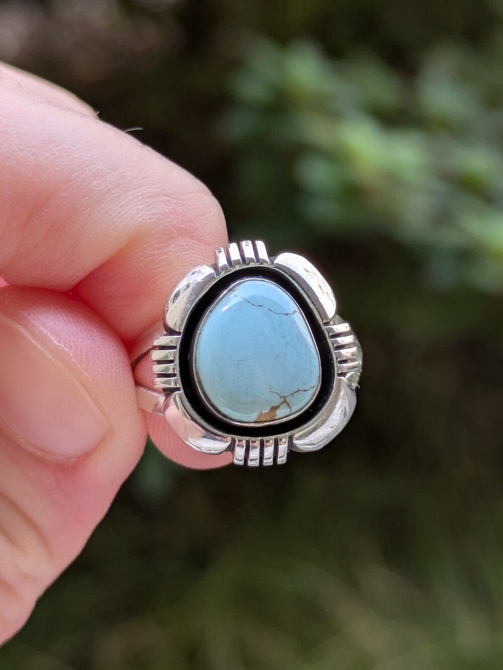 Sterling Silver Teardrop Turquoise Ring - Light Blue Size 7